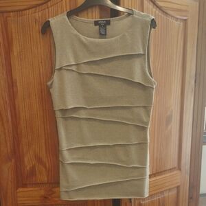 Gold Shimmer Raw Edge Fitted Asymmetrical Sleeveless Top SZ Medium